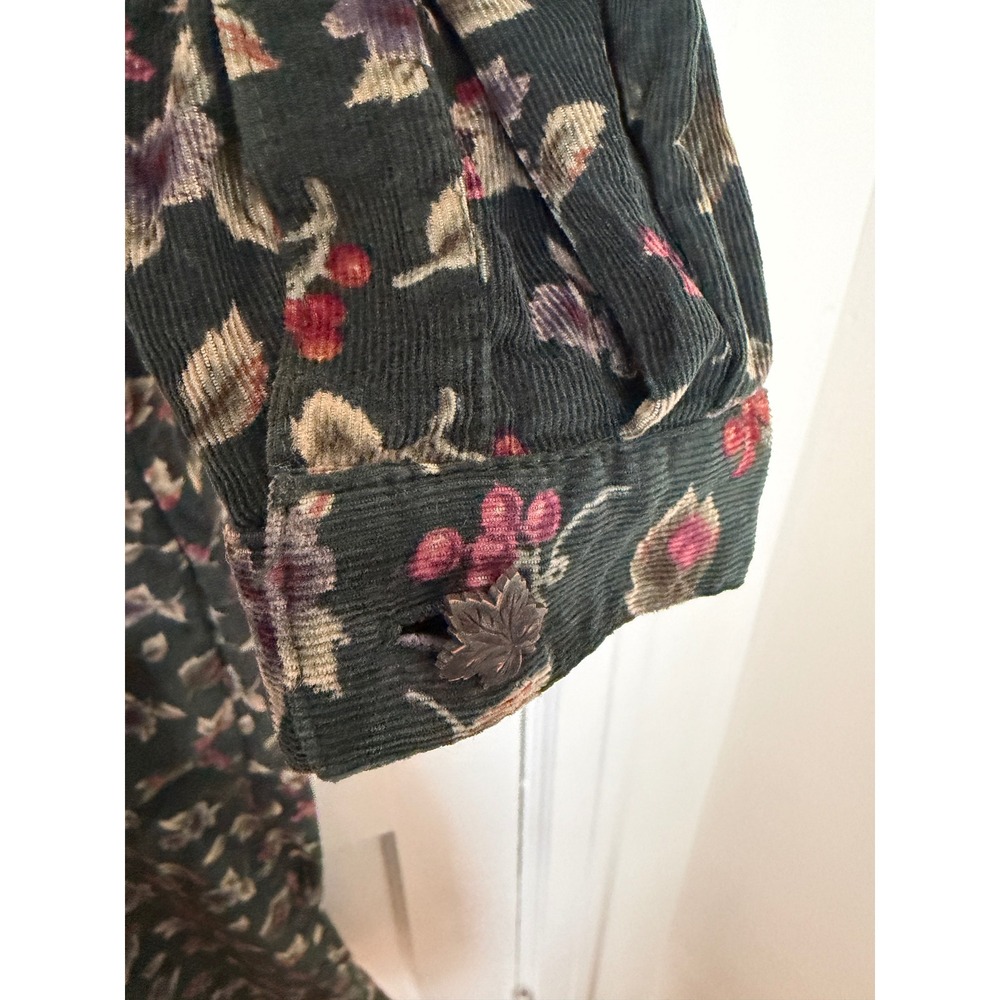 Vintage Susan Bristol Floral Pinwale Corduroy Maxi Dress Green Drop Waist 12 - Picture 14 of 16